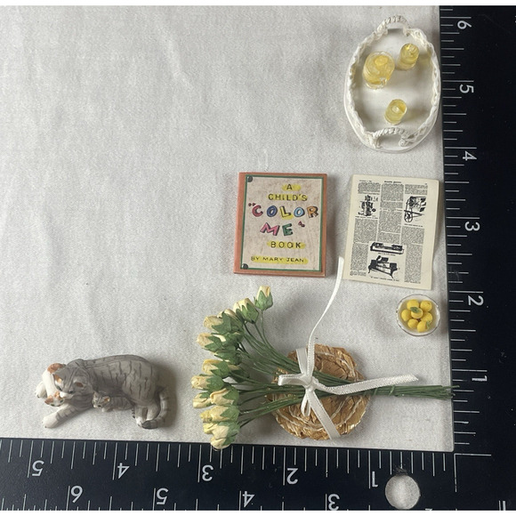 Wicker White Furniture Vtg 5 pc Set 1:12 Dollhouse Miniature + Accessories Decor - Picture 4 of 11